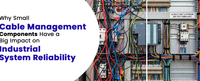 Cable management components supporting organised cable routing in an industrial electrical panel